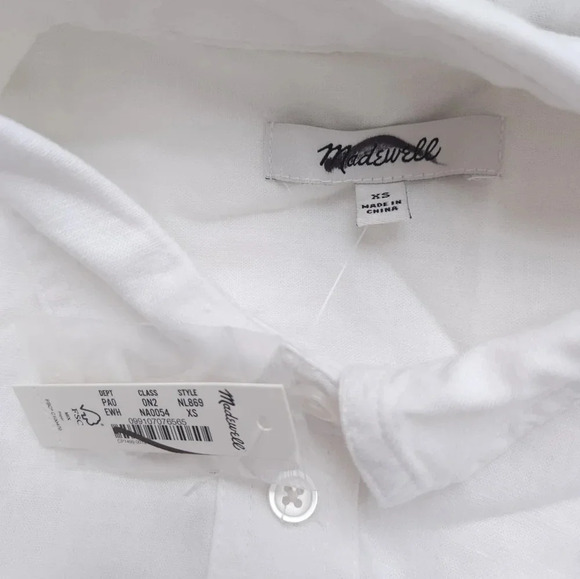 Madewell The Linen-Blend Oversized button-up shirt eyelet white size XS NWT - Picture 5 of 7